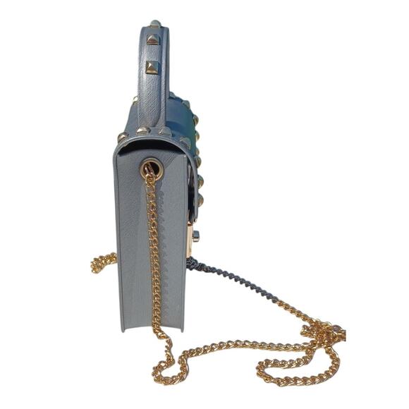 Fashionable Faux Leather Phone Crossbody with Studs Chain Strap Phone Purse Gray - Picture 4 of 7